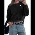 thumbnail image 1 of Cárdigan de Cuello Redondo con Botones para Mujer, Suéter de Punto de Larga, Ropa de Abrigo Negro M, 1 of 8