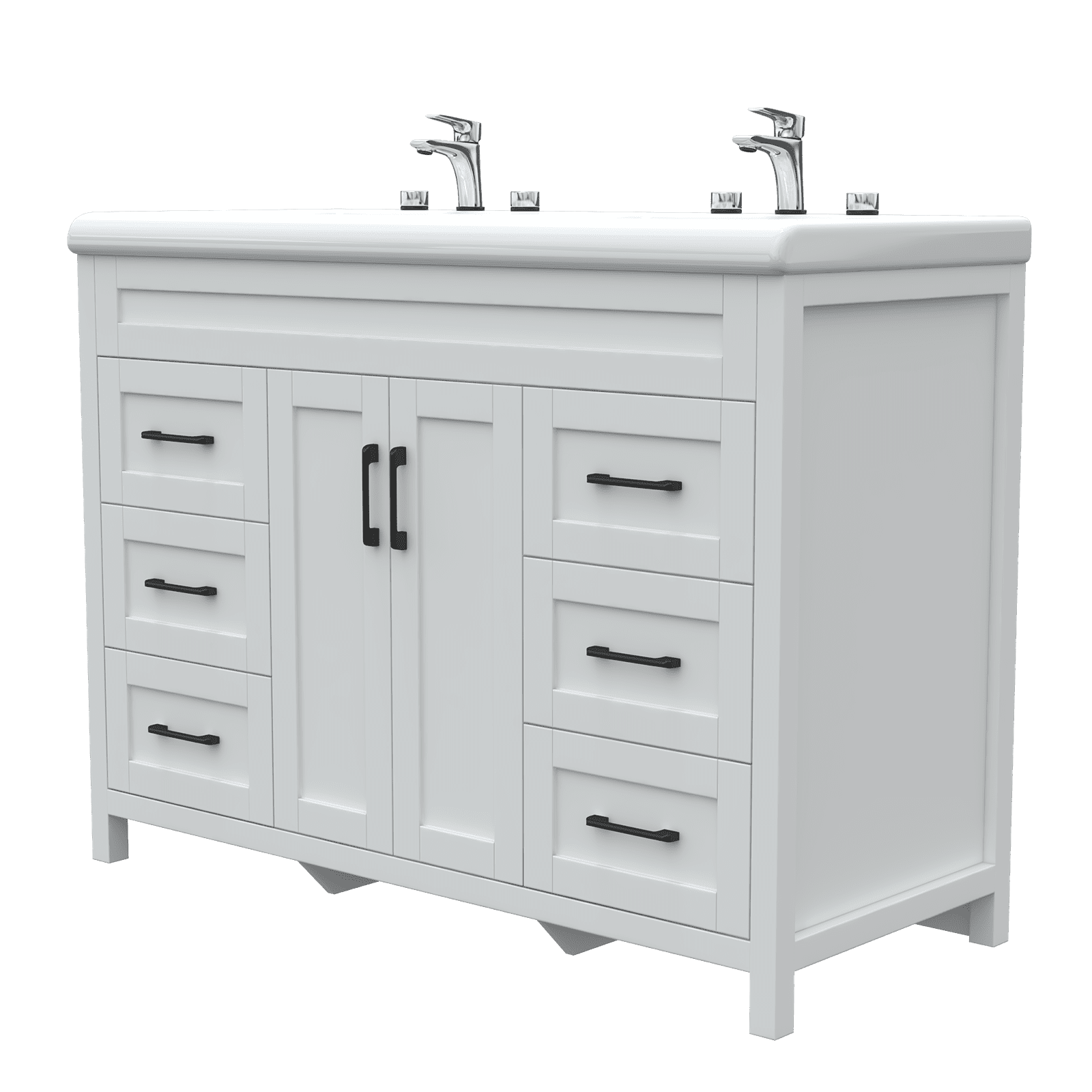 Freestanding Double Sink Bathroom Vanity Cabinet, 6 Drawers Cabinet with Ceramic Sink & Artificial Marble Top, 47 Inch, White
