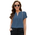 thumbnail image 4 of Blusa AURUZA para mujer con cuello en V y volantes, manga corta, azul marino, 4 of 7