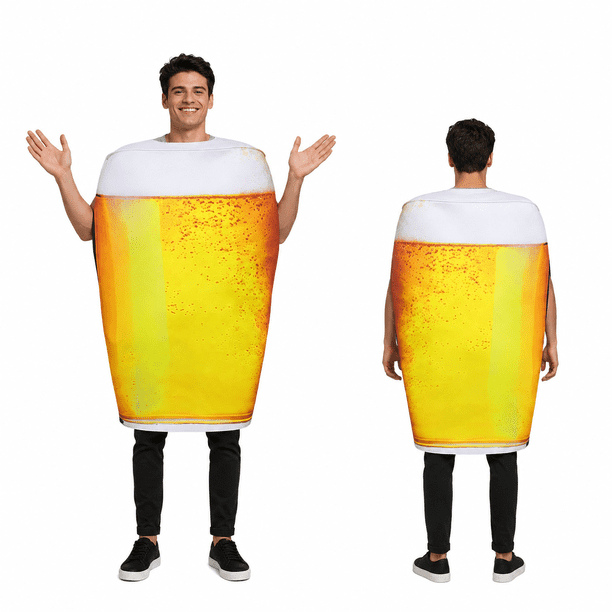 Disfraz cerveza, ligero, esponjoso, ideal para fiestas Halloween y ocasiones especiales. Ropa divertida para fiestas comida. Adulto