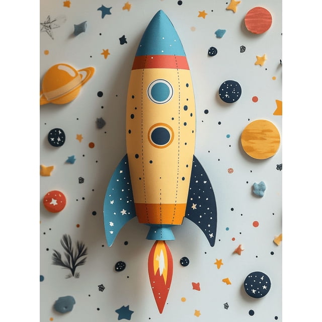 Qisvanset Framed Canvas Wall Art, 12x16 Inch Space Rocket Astronaut Kids Wall Sticker Art
