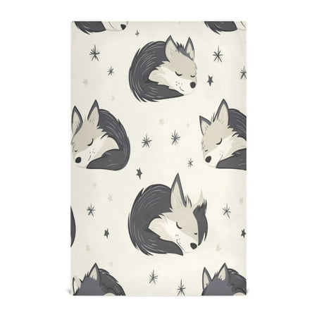 

WOBOGO Cute Sleeping Wolf Kitchen Towel 6 Piece Large Cotton Dishcloth Premium Absorbency Set with Hanging Loop