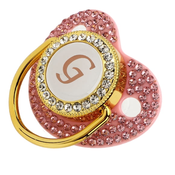 Chupete de silicona dorado con diseño curvo y diamantes de imitación para bebé, ideal para alimentar con leche en polvo (letra G)