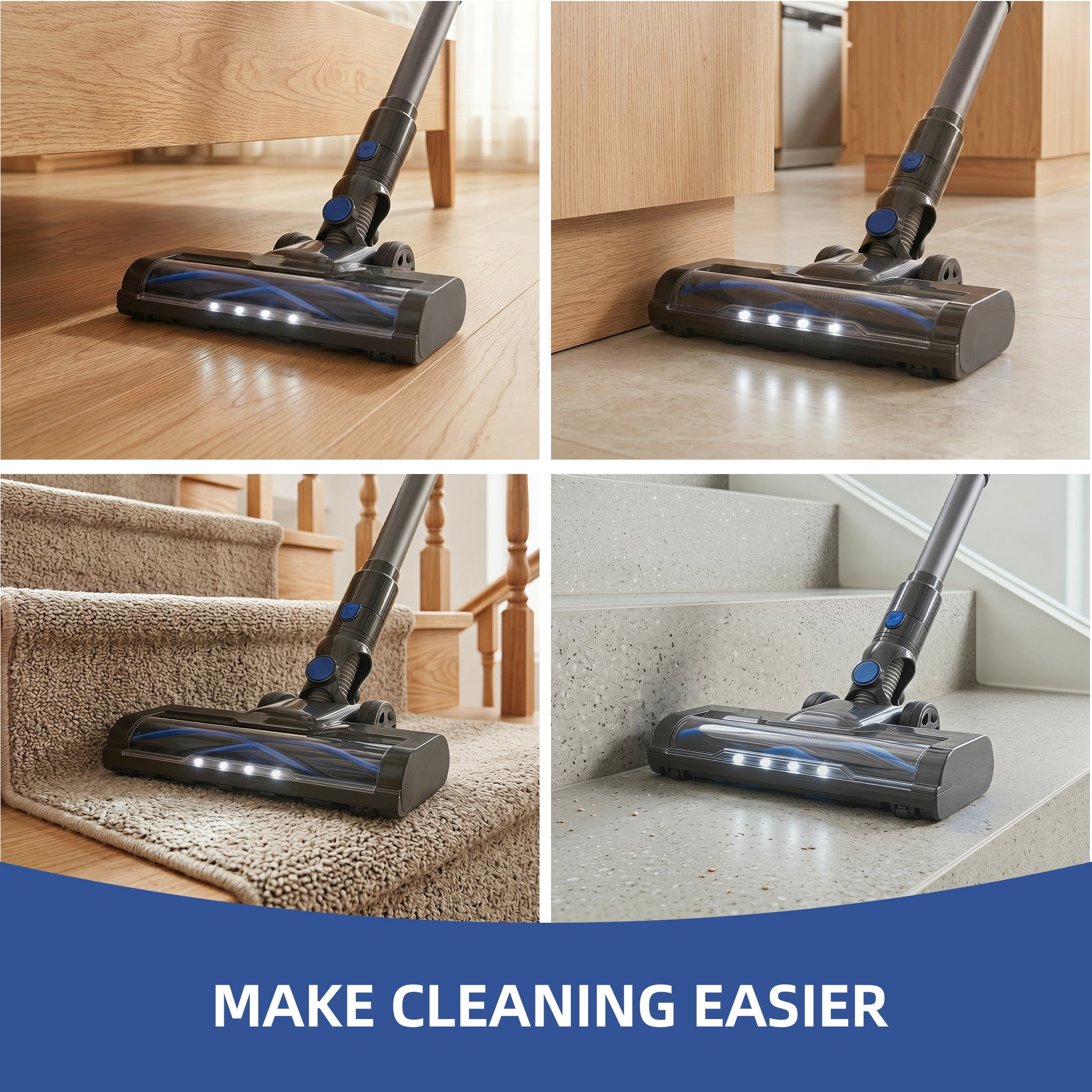 CONCETTA Cordless Vacuum Cleaner with Self-Standing, LED Screen, Lightweight Powerful Suction, 6-in-1 Rechargeable for Home Carpets, Pet Hair, Hardwood Floors, Black Blue