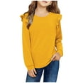 thumbnail image 2 of YLSDY Girls Sweaters Cute Crewneck Ruffle Long Sleeve Knit Pullover Sweater Tops 4-13 Years Casual Loose Fit Tunic Tops Solid Blouses Yellow 140, 2 of 7
