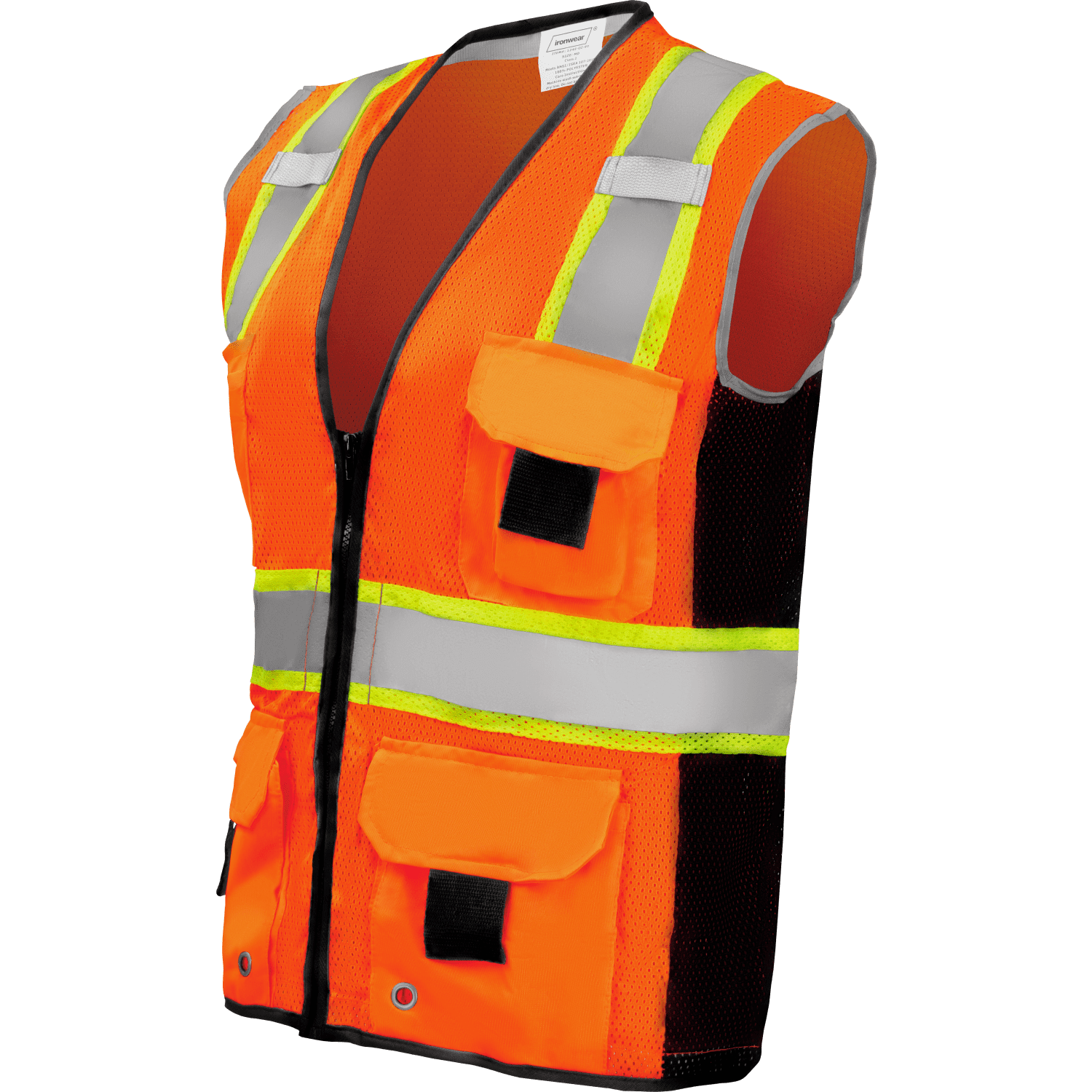 Ironwear 1245 Class 2 Safety Vest w/ Zipper, Radio Tabs & Pocket Grommets