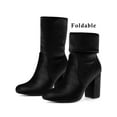 thumbnail image 6 of BLISSFUL STEP Women's Boots Foldable Faux Velvet Block Heel Mid Calf Ankle Boots Black 7, 6 of 8
