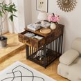 thumbnail image 2 of Dog Crate Furniture, Wooden Dog Crate End Table with Storage Drawer, Dog House, Dog Kennel Side Table, Indoor Pet Crate End Table for Small Dog, Iron-Tube Dog Cage, Brown, 2 of 9