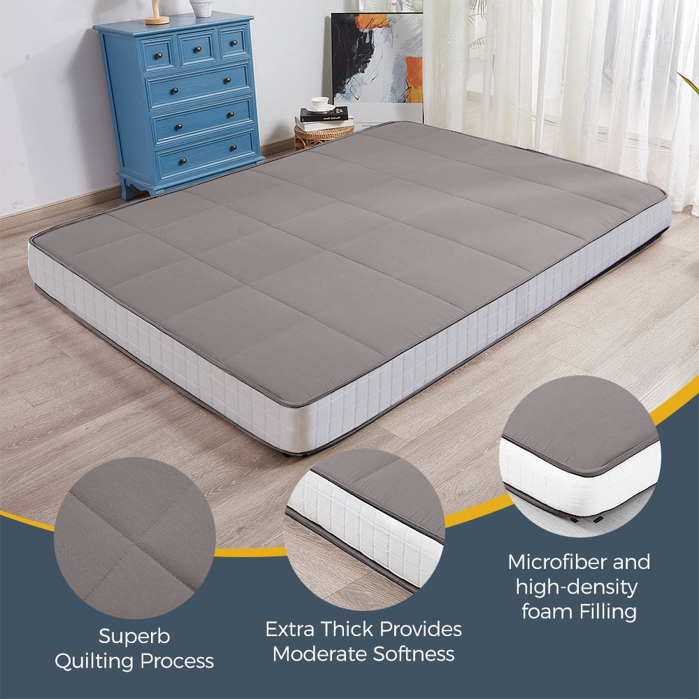 GOODONE 6" Thick Futon Mattress,Padded Japanese Floor Mattress Quilted Bed Mattress Topper,Extra Thick Folding Sleeping Pad,DGrey,Queen Size