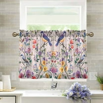 Yayeee Kitchen Curtains Tier Pair Light Filtering 27"x36" Rod Pocket Short Cafe Window Panel, Purple Floral Pattern