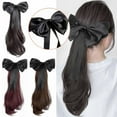 thumbnail image 3 of 40cm Elegant Black Bowknot Ribbon Long Curly Clip Style Wig Simulation Fluffy: X8L2, 3 of 8