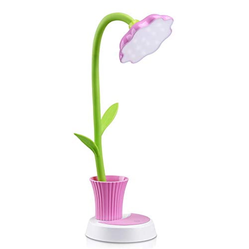Desk Lamp For Kids - Uniwit Sunflower LED Charging Table Lamp Support Eye Protection Small Desk Folding For Reading,Study and Office, Adjustable Brightness - Pink