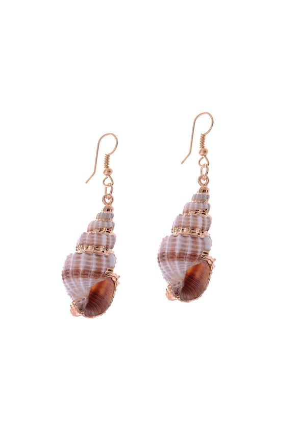 Alilang Womens Brown Golden Accent Ocean Seashell Conch Mermaid Sea Witch Drop Dangle Earrings, Gold Rust