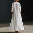 thumbnail image 3 of Pounoo Women's Maxi Dresses V Neck 3/4 Sleeve Linen Blend With Side Buttons Weekend Strolls Soft Breathable Loose Fit Casual Sundresses Gift, 3 of 5