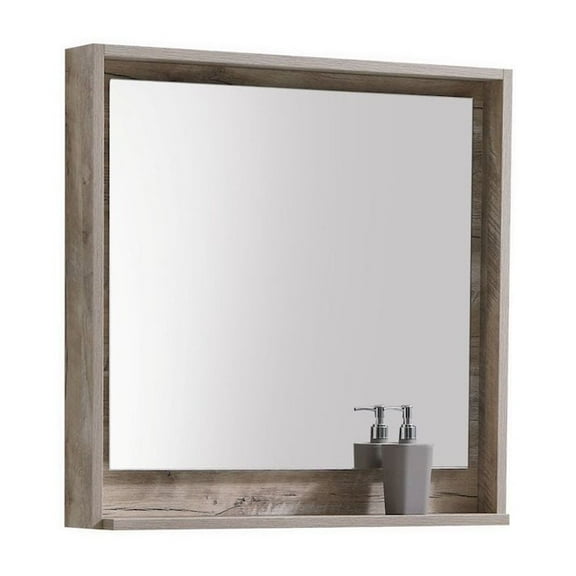 Kubebath Bosco 30" Framed Mirror With Shelve - Nature Wood Finish