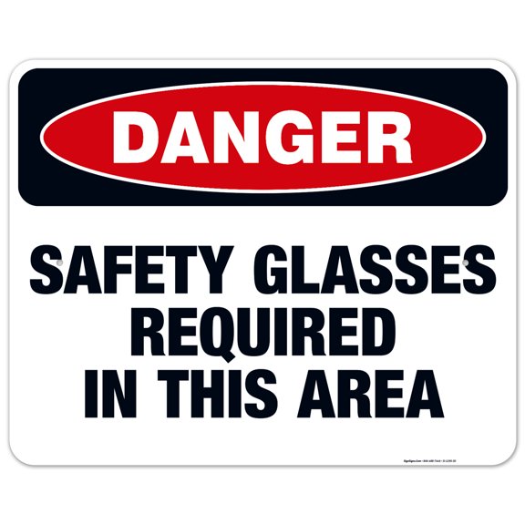 Danger Safety Glasses Required In This Area Sign, OSHA Danger Sign, 24x30 Aluminum