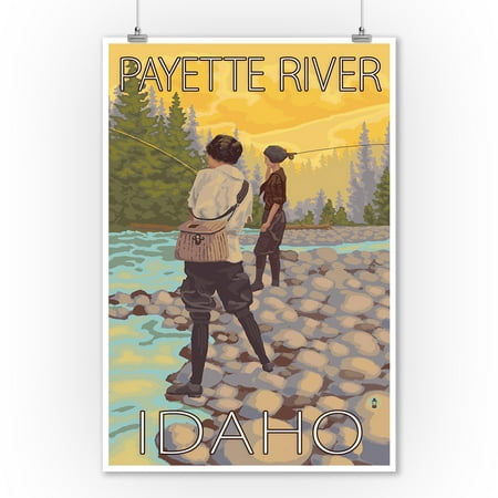 Women Fly Fishing - Payette River, Idaho - LP Original Poster (9x12 Art Print, Wall Decor Travel