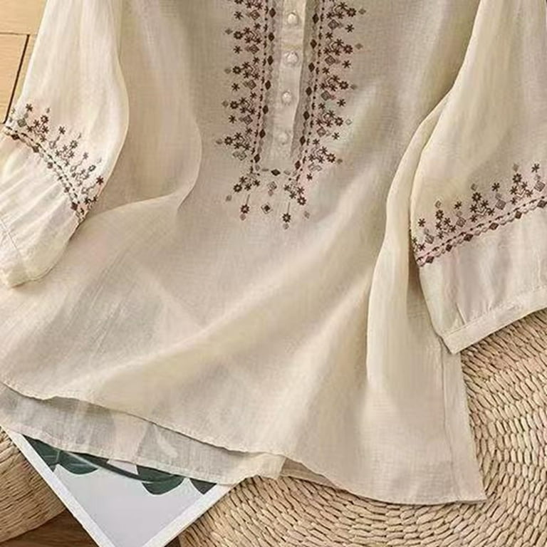 WCJM Women'S T Shirt Dress Cotton Summer Dresses 2026 Casual Loose Women's  Short Sleeve T-Shirt Embroidered Tops for Women Cotton Linen Tshirt Tee  Women 3/4 Sleeve V Neck Button Ethnic - Walmart.com