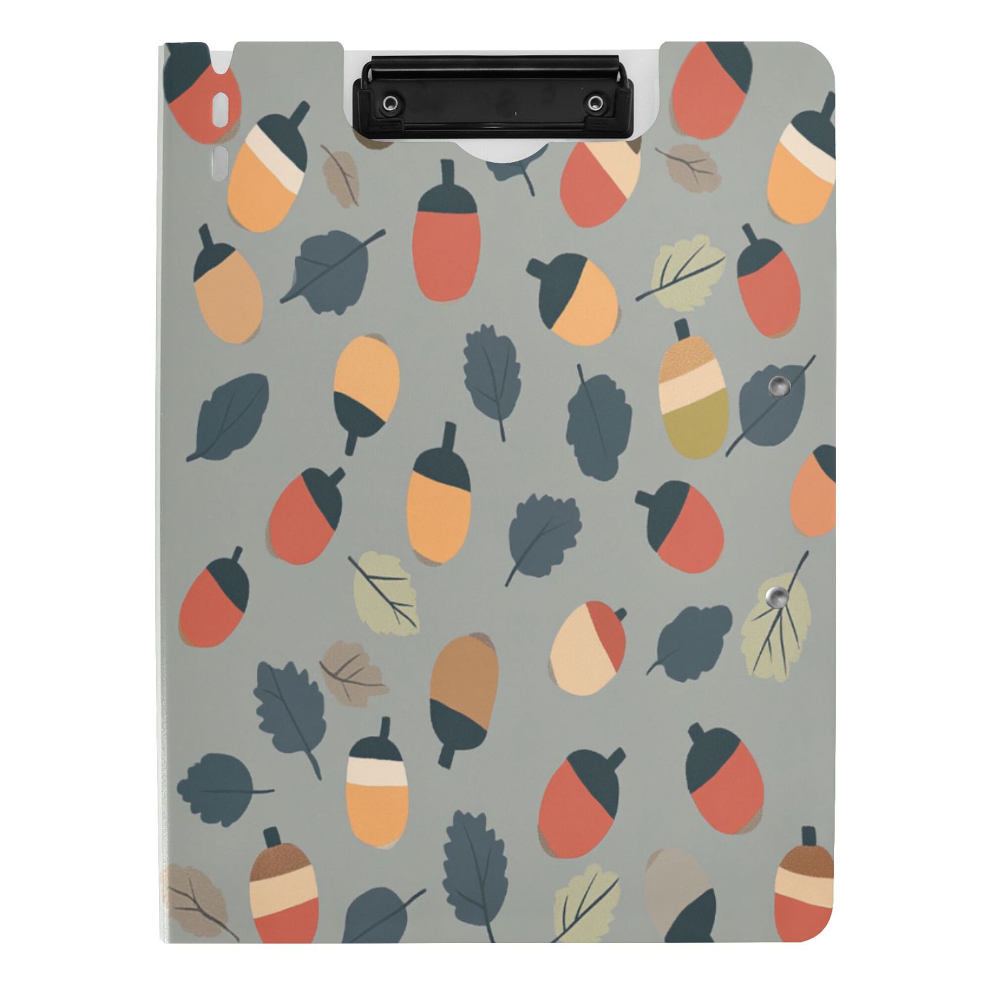 FORMRS A4 Clipboard Folder with Pen Holder Horizontal Foldable School Office Binder, Gray Acorns Pattern