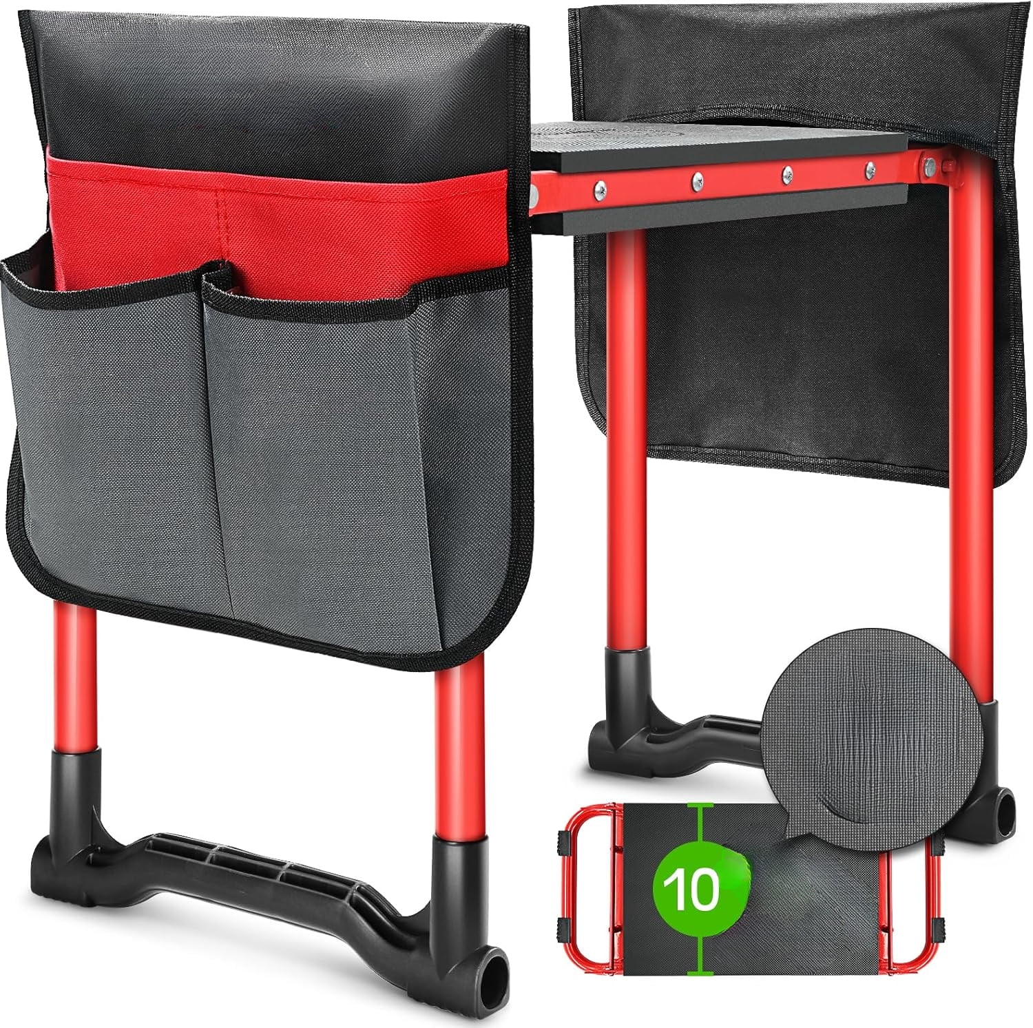 Garden Kneeler and Seat Heavy Duty,Upgraded Foldable Gardening Stool Widened to 10" Stable Wear-Resistant Prevent Knee and Back Pain, Bench High-End 2 Large Tool Bags Gift for Women