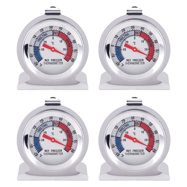 4Pc Refrigerator Thermometer, with Red Indicator Thermometer for Freezer Refrigerator Cooler with Hanging Hook and Stand