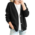 thumbnail image 5 of HAOTAGS Women's Long Sleeve Sweatshirt Casual Loose Button Collared V Neck Pullover Top with Pocket Black Size M, 5 of 7