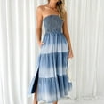 thumbnail image 2 of Nrmvnmi Women's Summer Beach Denim Midi Dresses Smocked Tiered Colorblock Strapless Tube Top Boho Sleeveless Side Split Casual Swing Dress Long Sun Dresses Blue XLMothers Day Gifts, 2 of 8