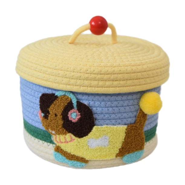 Cesta de almacenamiento de cuerda de algodón, cesta de escritorio para perros, artesanías, elegante organizador tejido a mano con tapa para escritorio Estilo A