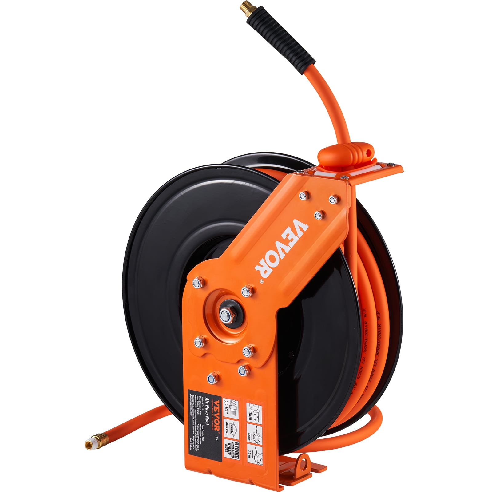 Air Hose Reel Retractable 3/8 in. x 50 ft Hybrid Polymer Hose, Retractable  Auto-Rewind Enclosed Heavy Duty 180° Swivel Mount, Max 300PSI Commerical  Polypropylene 