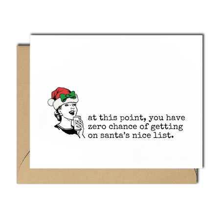 Funny Christmas Card – "Zero Chance on Santa's Nice List" Holiday Greeting Card with Envelope – Perfect Gag Gift for Friends and Family
