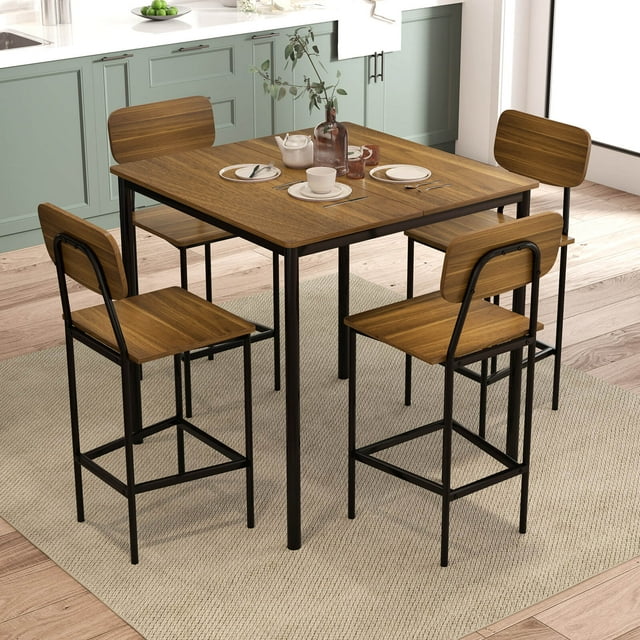 Costway Ensemble de Salle à Manger Industriel 5 Pcs avec Table de Comptoir et 4 Tabourets de Bar