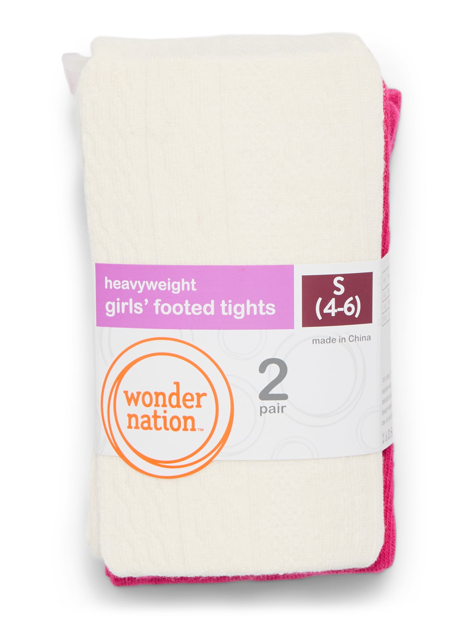 Wonder Nation Girls Cable Ribbed Tights, 2-Pack, Sizes S-L