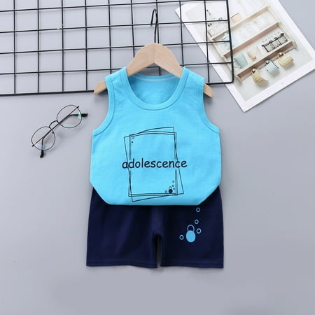 

Edvintorg 6Months-5Years Kids Clothes Boy Clearance Toddler Baby Girls Summer Fashion Cute Sleeveless Vest Shorts Cartoon Print Casual Suit
