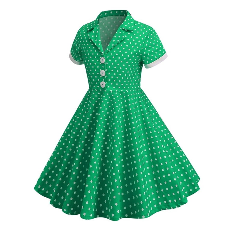 Kiijoy Kids Girls Vintage Polka Dot Shirt Dress Cotton Short