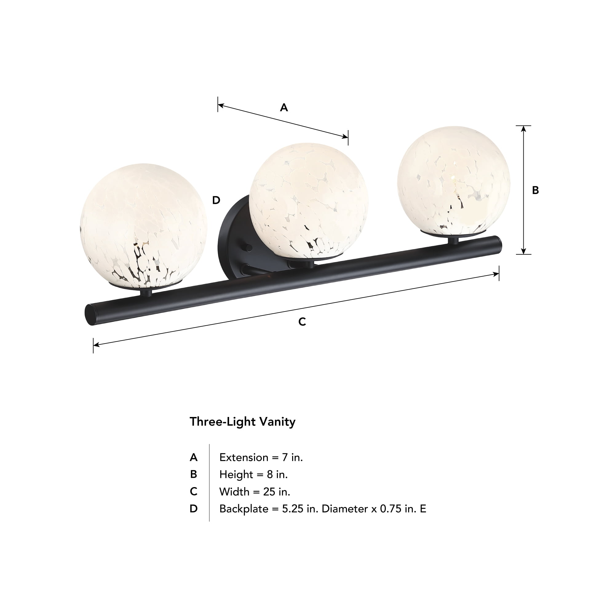 Designers Fountain Crown Heights 25 inch 3-Light Matte Black Bathroom Vanity Light Fixture with White Art Glass Shades, D252C-3B-AG-MB