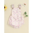 thumbnail image 2 of Suealasg Baby Girls Rompers Infant Girls Denim Jumpsuits Newborn Daisy Print Sleeveless Adjustable Straps Bodysuits Summer Outfits, 2 of 8