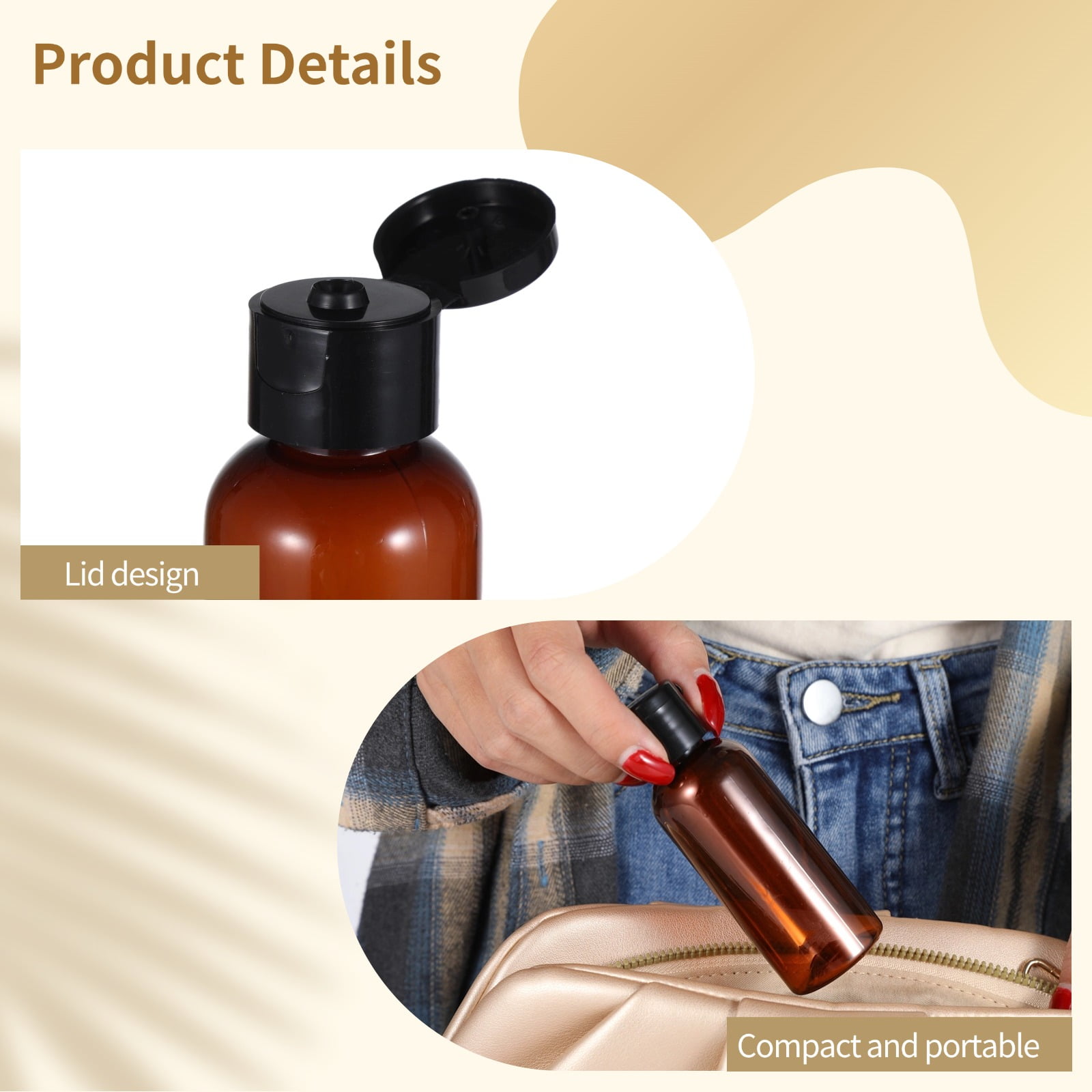 100 PCS 60ml Travel Bottles, Flip Cap Leak-Proof Brown Plastic Containers with Funnels, Refillable Toiletry Bottles for Shampoo & Lotion