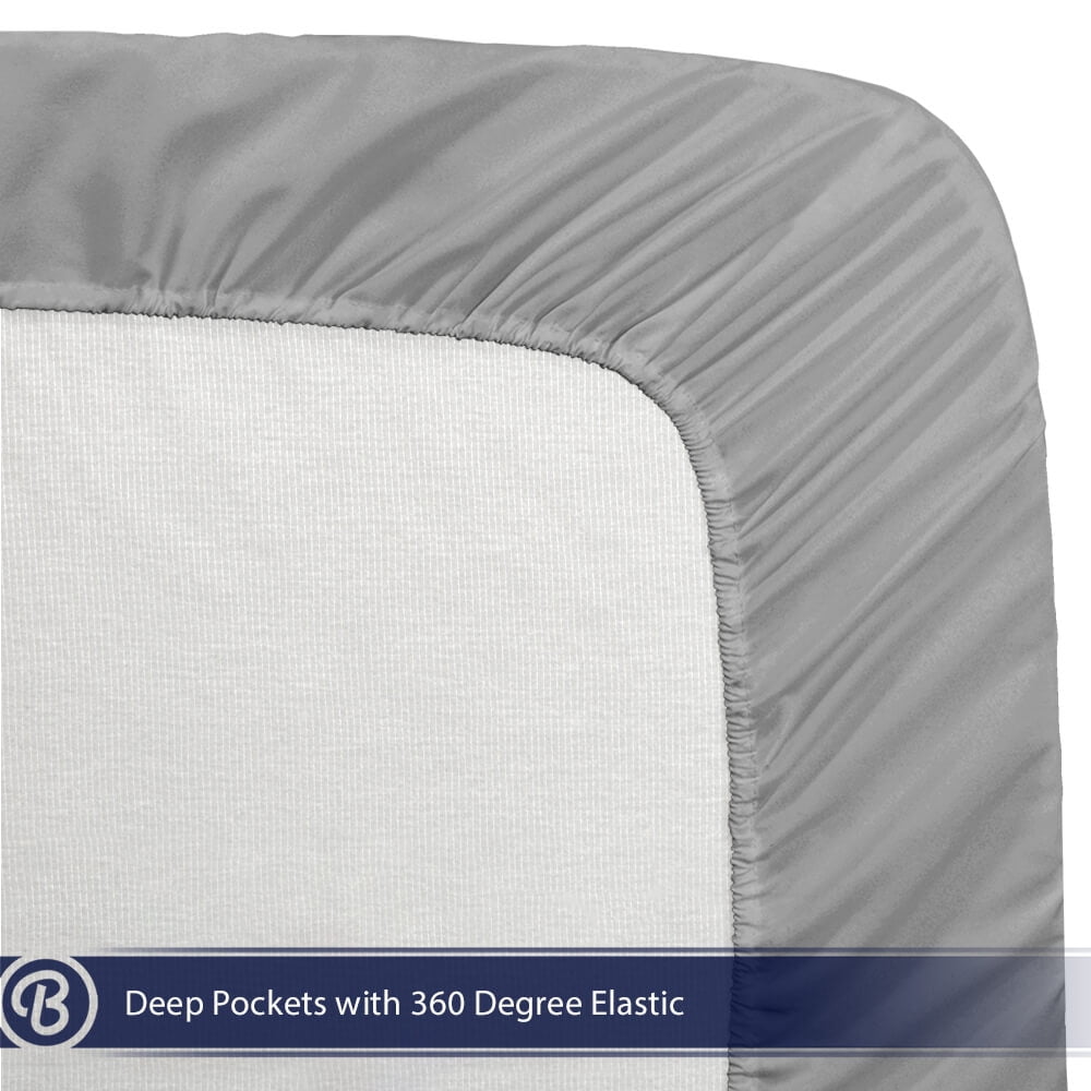 Fitted Sheet + Pillowcase Set, Microfiber, Wrinkle Resistant, King, Light Grey