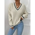 thumbnail image 6 of Winter Women's Clothes Cable Knit V Neck Sweaters Casual Long Sleeve Striped Pullover Sweater Trendy Loose Preppy Jumper Top, 6 of 7