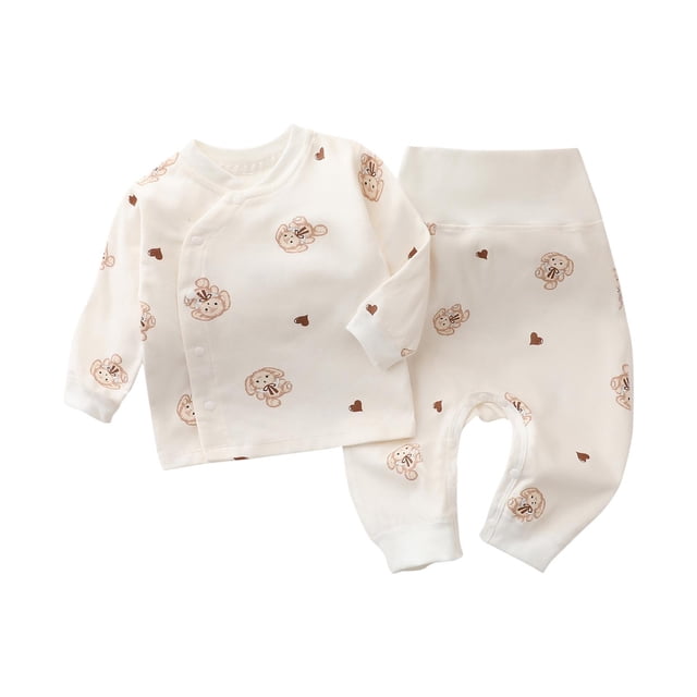 Odeerbi 3M-2Y Niños Niñas Pijamas de Algodón Otoño Pantalones de Manga Larga Juego de Ropa de Dormir Con Estampado Suave Cintura Alta Juego de Pijamas de Invierno