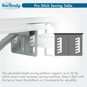 Sew Ready Pro Stitch Adjustable Sewing Machine Table with 3 Storage Drawers, White/Silver