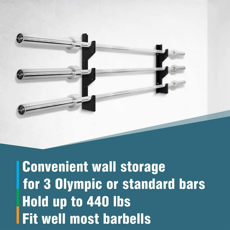 Yes4All Horizontal Wall Mounted Barbell Rack 3 Bar Vertical Barbell Storage Rack Weight Bar Holder 1 Pair