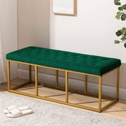 Bedroom Bench, Upholstered Velvet Button Tufted Decorative Bench with Metal Base, Long and Dining Bench, Indoor Bench for Entryway Living Room, Hallway, end of Bed, Room Bench with Padded Seat,Green