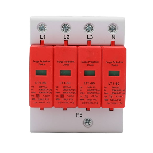 Dispositivo de protección contra sobretensiones 4P con carcasa ignífuga, fácil instalación, CA 385 V, 30 kA a 60 kA