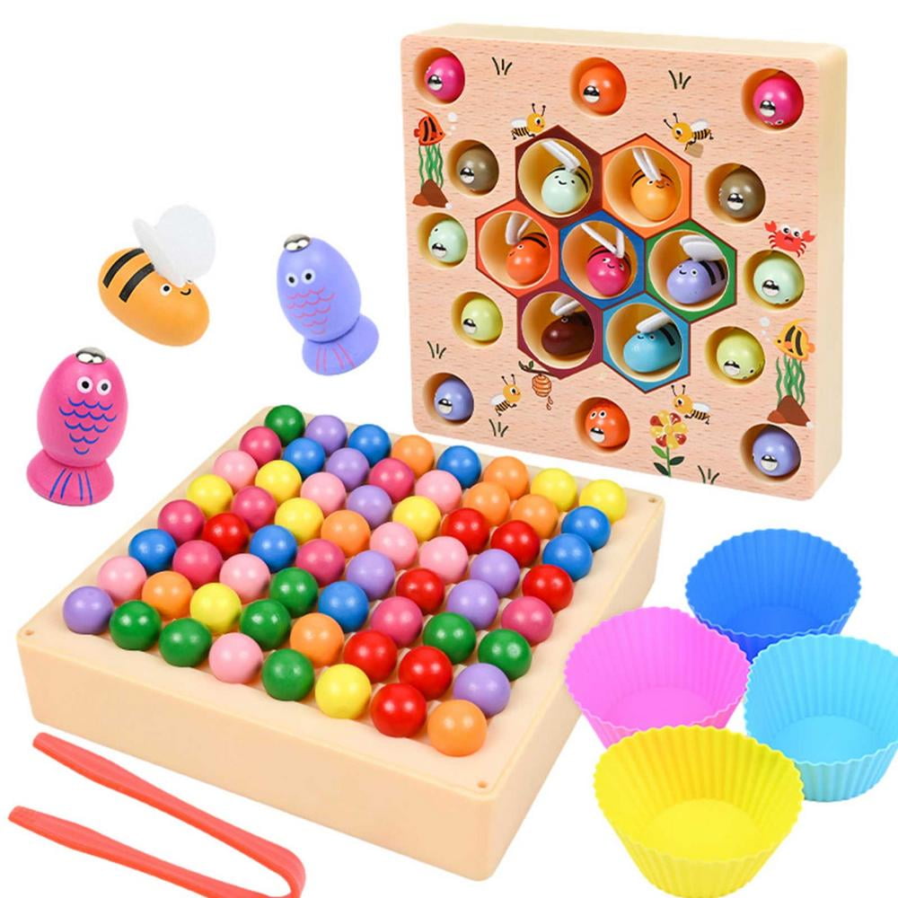 Anniston Kids Toys Wooden Magnetic Pretend Fishing Catch Insect Worm in Hole Kids Education Toy Puzzles & Magic Cubes Perfect Fun Time Play Activity Gift for Boys Girls Blue