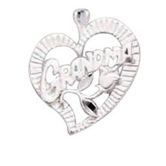 Sterling Silver 18" 1mm Box Chain Small GRANDMA Heart And Rose Pendant Necklace