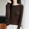 thumbnail image 4 of Xinoom Women Scoop Neck Ribbed Knit Top, Long Sleeve Slim Fit Sweater, Stretchy Form Fitting Knit Shirt for Casual Dating Brown,XL, 4 of 6