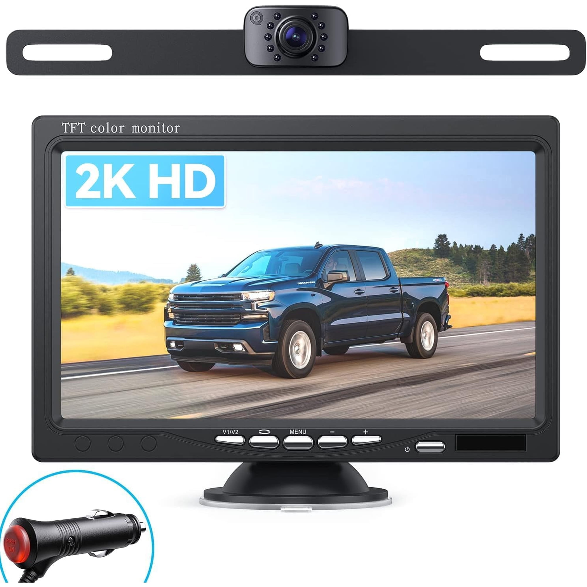 eRapta Backup Wired Camera 7'' 1080P Front & Rear View Monitor Back up Camera for Car or Truck IP69 Waterproof Night Vision DIY Grid Lines AY7 Wired Camera