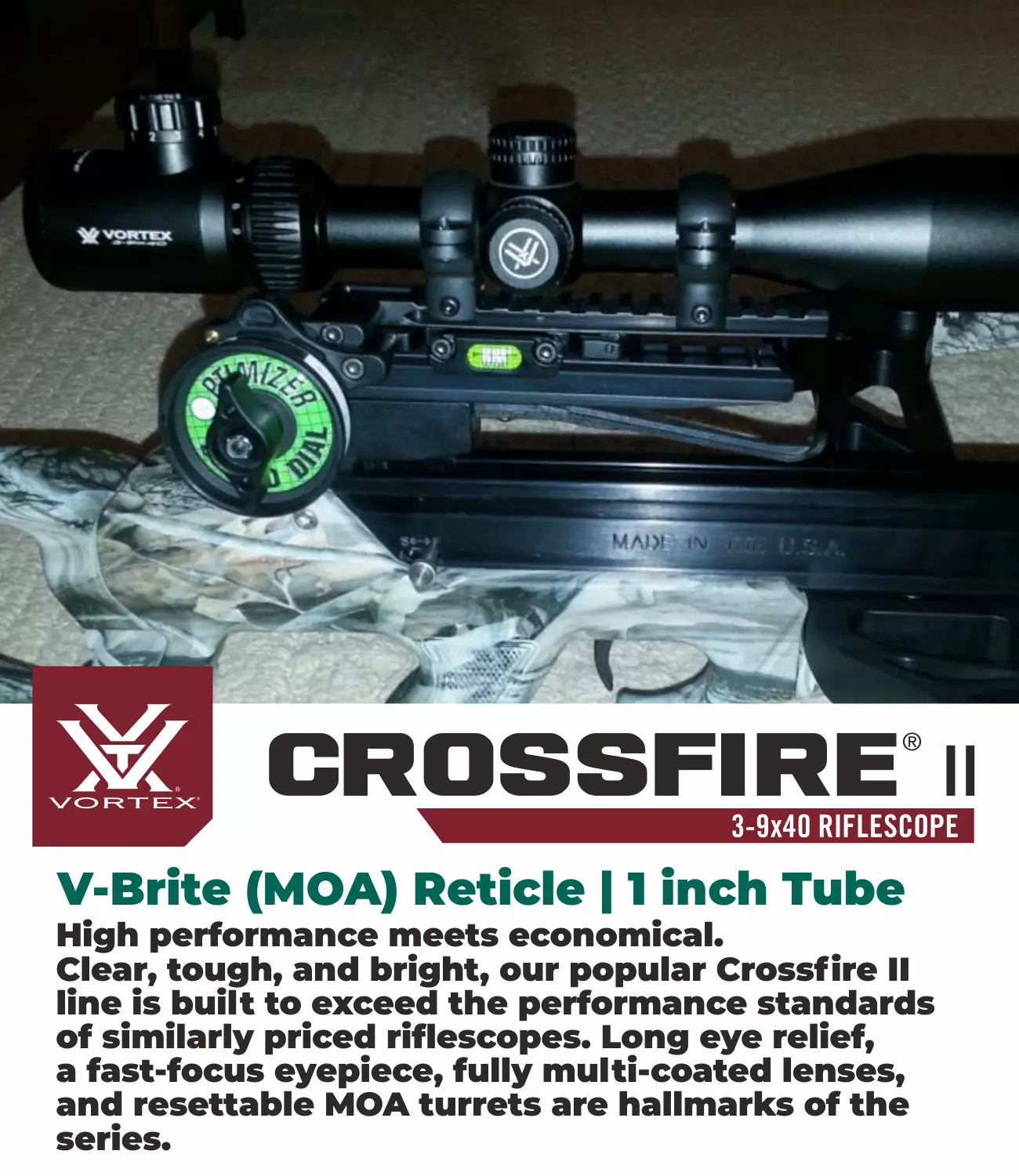 Vortex Crossfire 2 3–9x40mm Rifle Scope, V-Brite Reticle