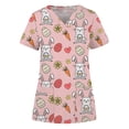 thumbnail image 1 of Ichuanyi Womens Swimsuits Clearance Women's Fashion Easter Rabbit Print V-neck Short Sleeve Pocket Workwear Top Ichuanyi Ichuanyi, 1 of 3